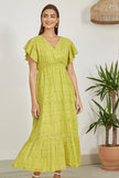Yumi Lime Cotton Broderie Anglaise Wrap Midi Dress