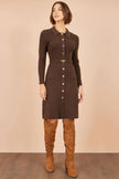 Yumi Brown Rib Knit Midi Shirt Dress With Snaffle Belt