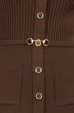 Yumi Brown Rib Knit Midi Shirt Dress With Snaffle Belt