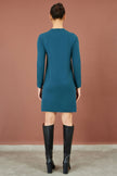 Yumi Teal Knitted Tunic Dress With Gold Hardware Details
