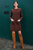Yumi Brown Knitted Tunic Dress With Gold Hardware Details