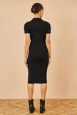 Yumi Black Fitted Rib Knitted Midi Dress With Daisy Buttons