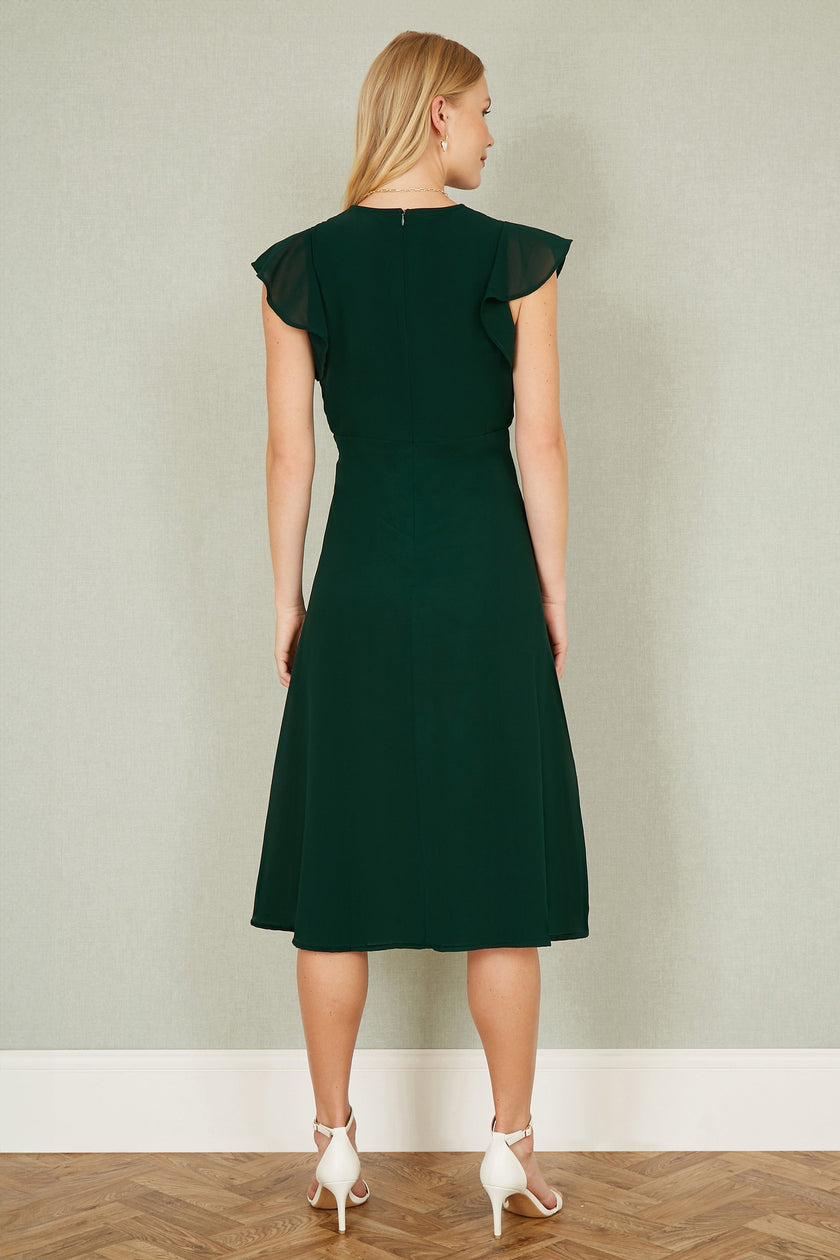Yumi Green All Over Floral Embroidery Midi Skater Dress