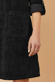 Yumi Black Cord Tunic Dress With 3/4 Sleeves And Pockets