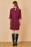 Yumi Burgundy Cord Tunic Dress With 3/4 Sleeves And Pockets