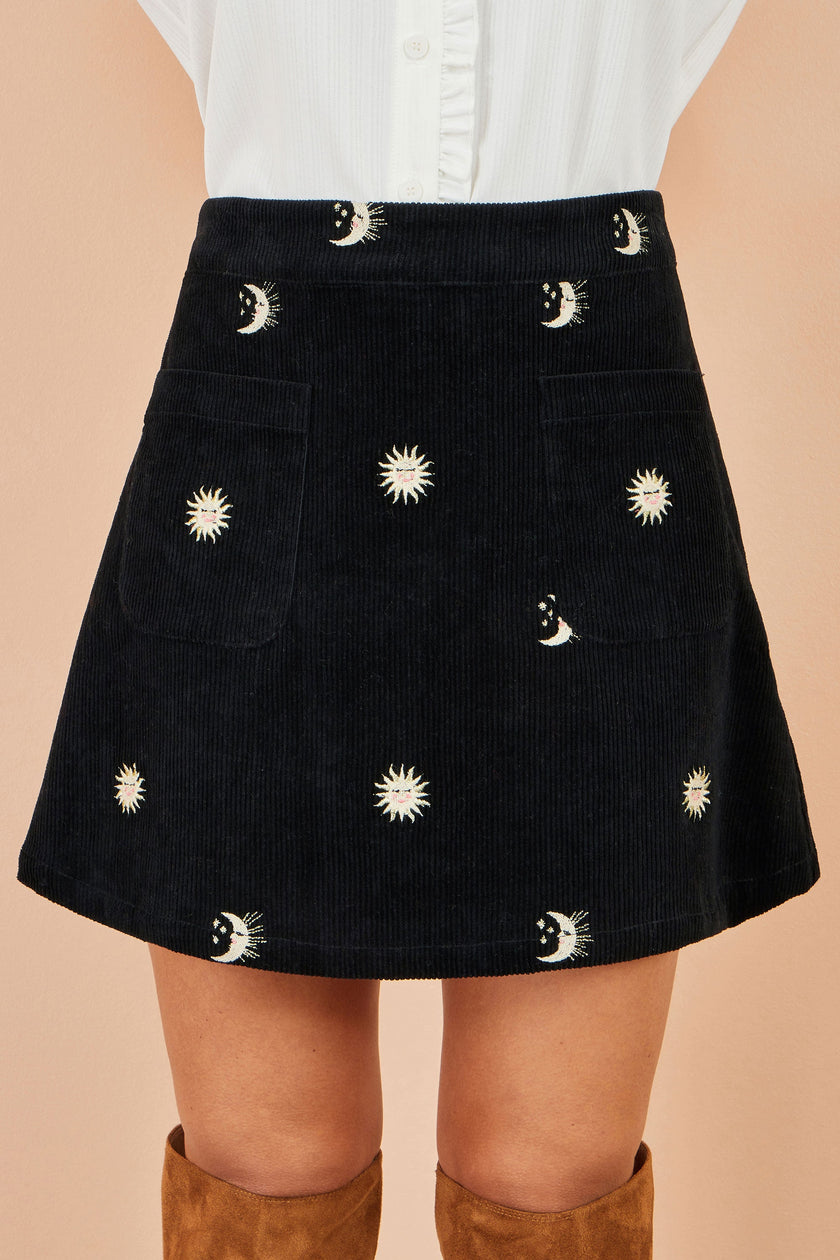 Mini-jupe brodée Yumi Black Cosmic