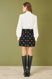 Yumi Black Corduroy Embroidered Daisy Mini Skirt