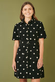 Yumi Black Daisy Embroidered Cord Shirt Dress