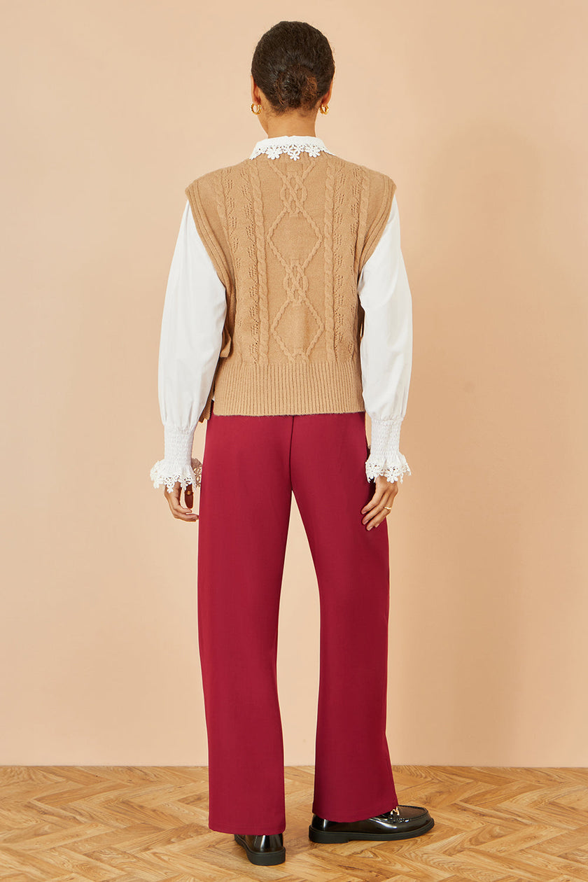 Yumi Burgundy Wide Leg Trousers