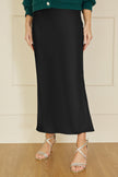 Yumi Black Satin Midi Skirt