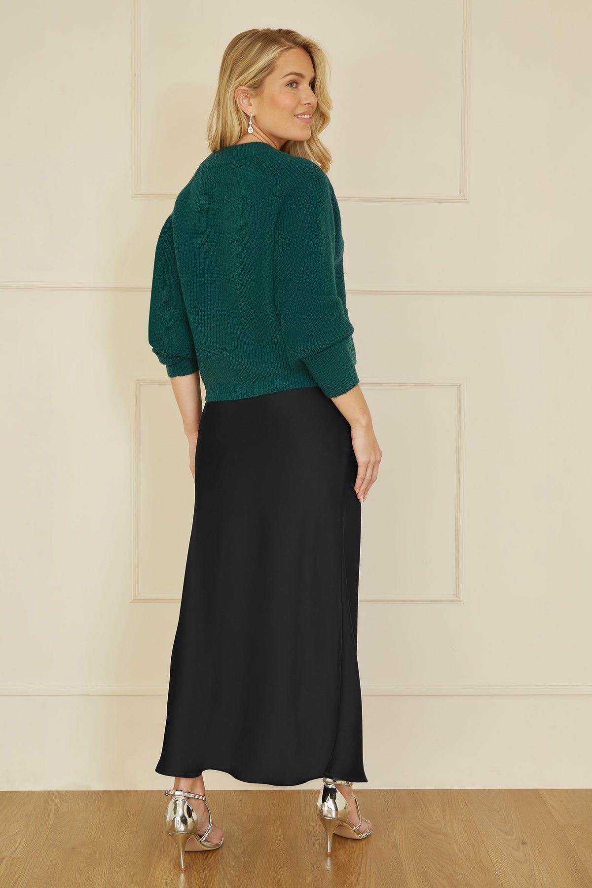 Yumi Black Satin Midi Skirt