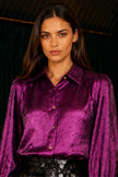 Yumi Pink Metallic Relaxed Balloon Sleeve Shirt