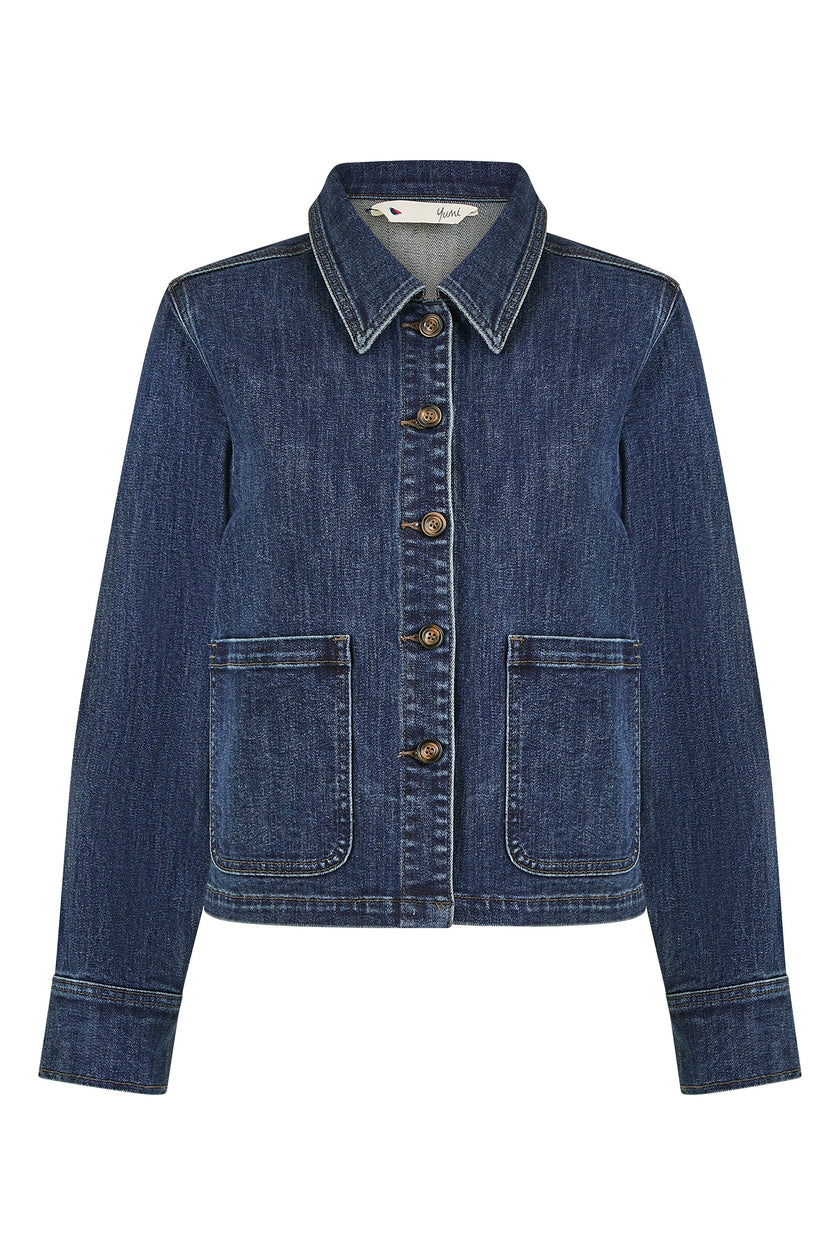 Yumi Blue Denim Jacket With Patch Pockets