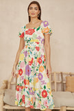 Yumi White Big Floral Midi Dress