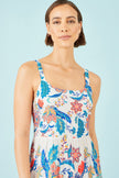Yumi Blue Boho Block Print Tiered Maxi Dress