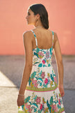 Yumi White Floral Block Print Tiered Maxi Sun Dress