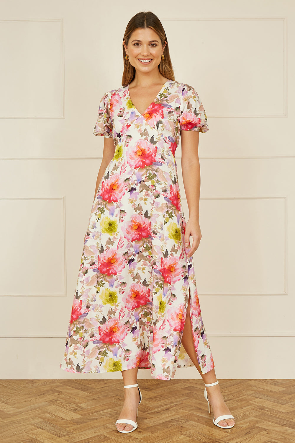 Yumi White Floral Midi Dress