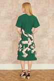Yumi Green Recycled Fabric Crane Print Kimono Midi Dress