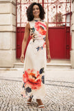 Yumi Ivory Flower Halter Neck Maxi Dress