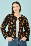 Yumi Black Velvet Quilted Jacket With Reversible Leopard Lining
