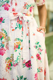 Yumi White Floral Print Cotton Broderie Anglaise Midi Shirt Dress