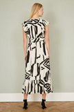 Yumi Ivory Abstract Print Viscose Midi Dress With Matching Belt