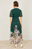 Yumi Green Mesh Wrap Midi Dress With Floral Hem Border