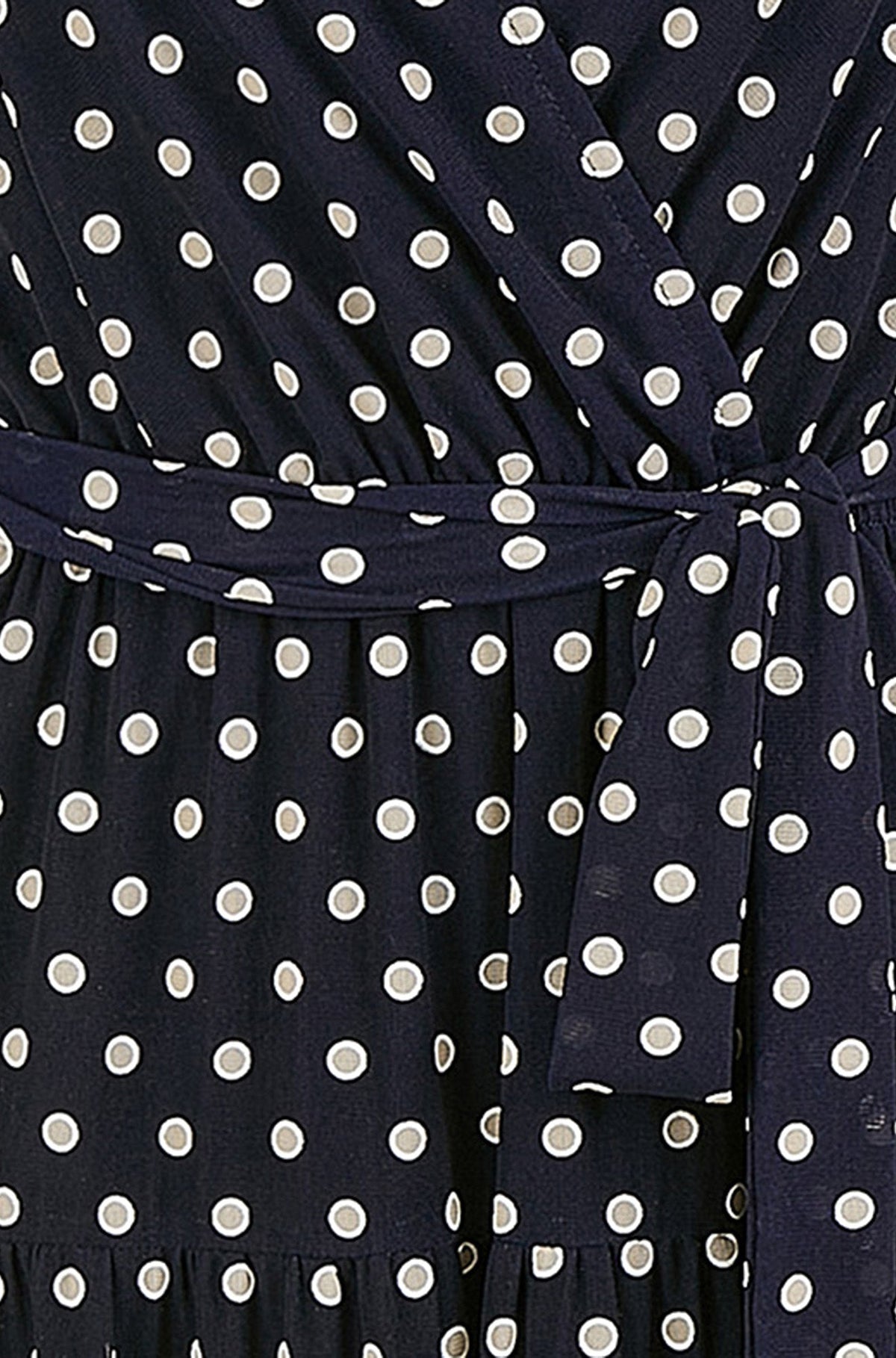 Yumi Navy Dot Print Mesh Stretch Midi Skater Dress