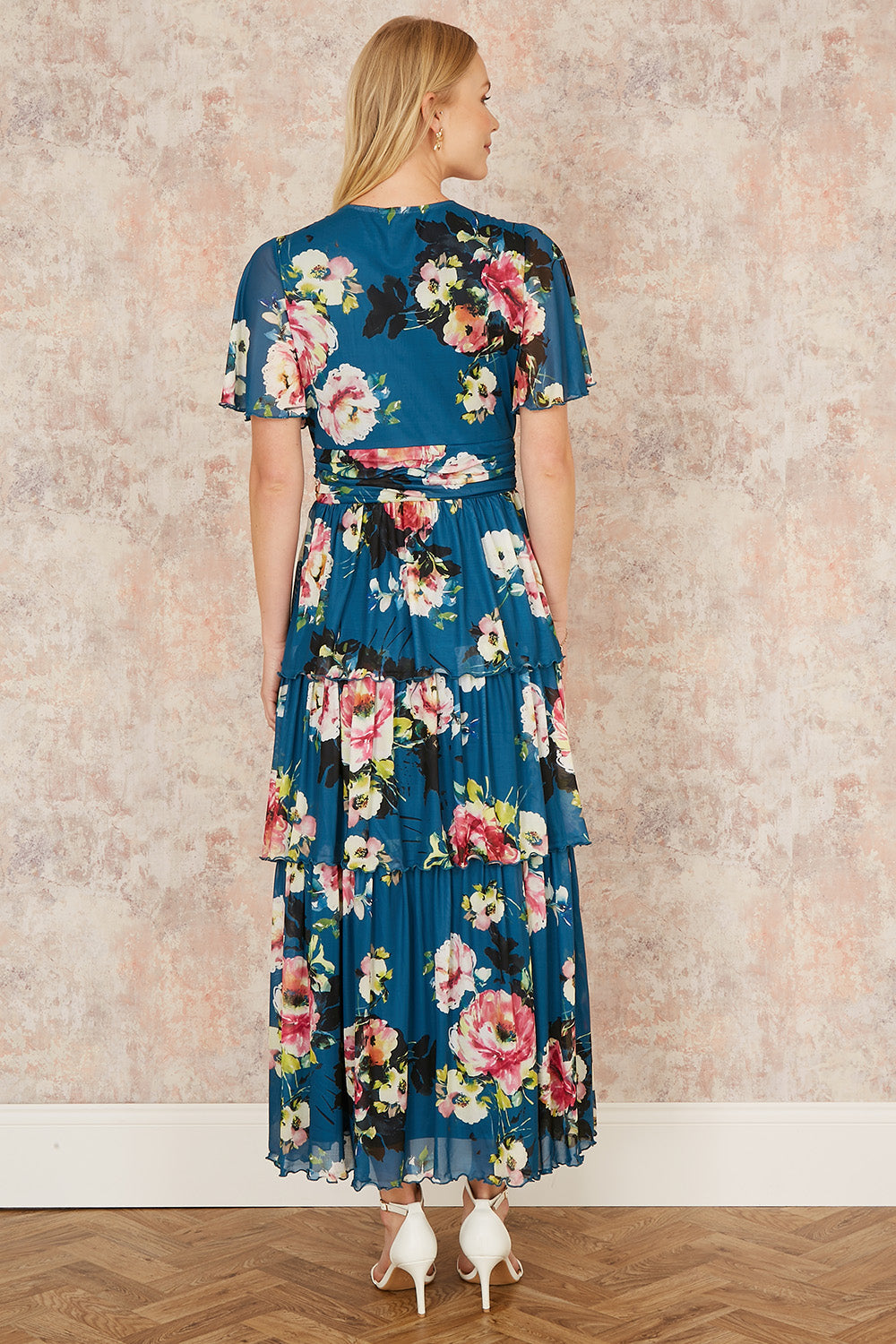 Yumi Green Floral Mesh Tiered Maxi Dress