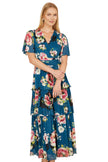 Yumi Green Floral Mesh Tiered Maxi Dress