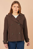 Trench corto marrone Yumi con fodera a quadri