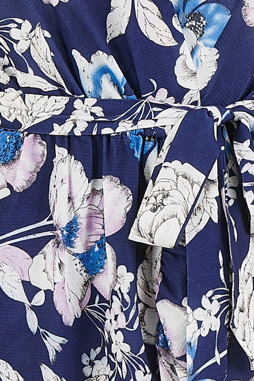 Yumi Navy Floral Midi Wrap Dress