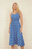 Yumi Blue Block Print Midi Sun Dress With Button Details