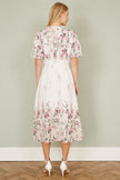 Yumi White Mirrored Floral Button Up Midi Dress With Ruched Waist