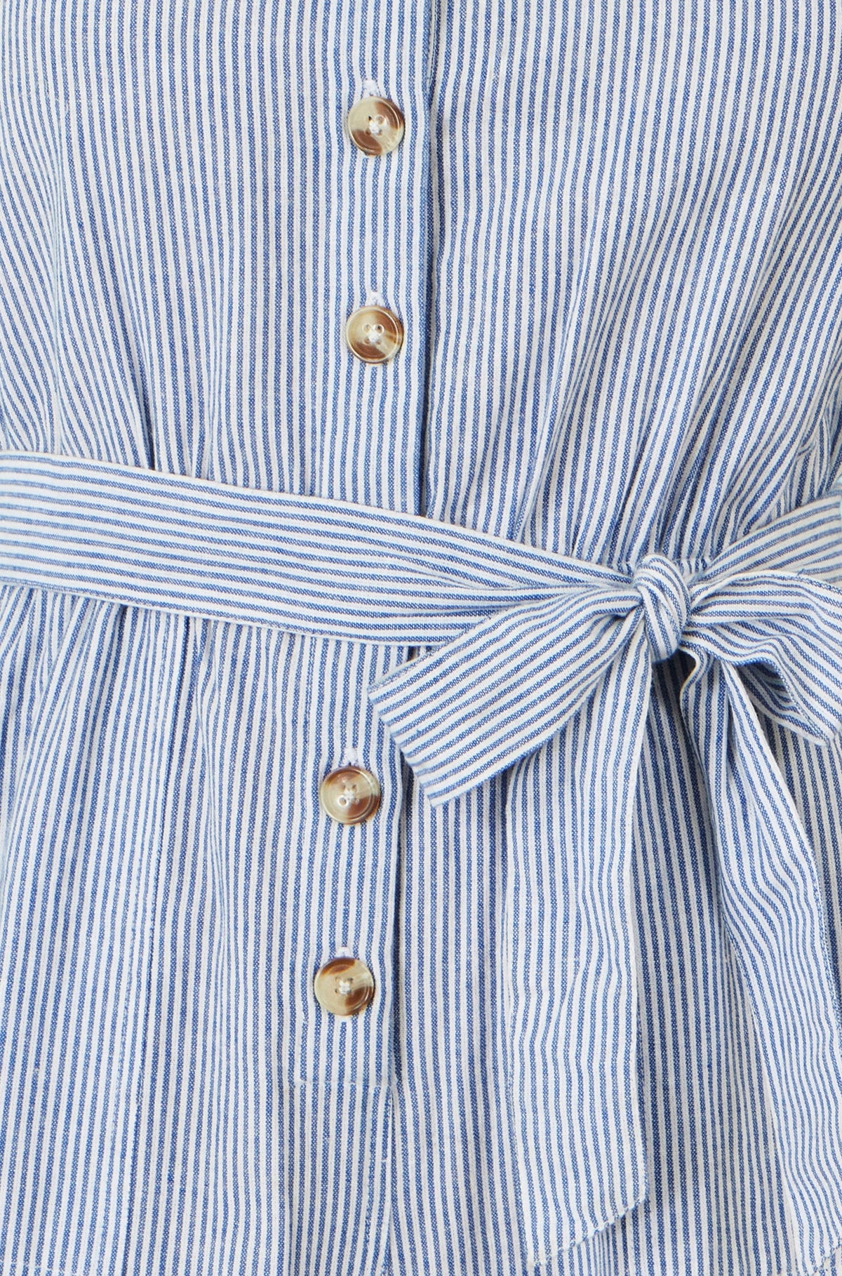 Yumi Blue Cotton Stripe Button Through Jumpsuit