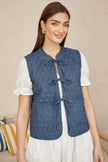 Yumi Blue Chambray Cotton Quilted Reversible Vest