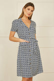 Yumi Navy Geo Print Retro Style Shirt Dress