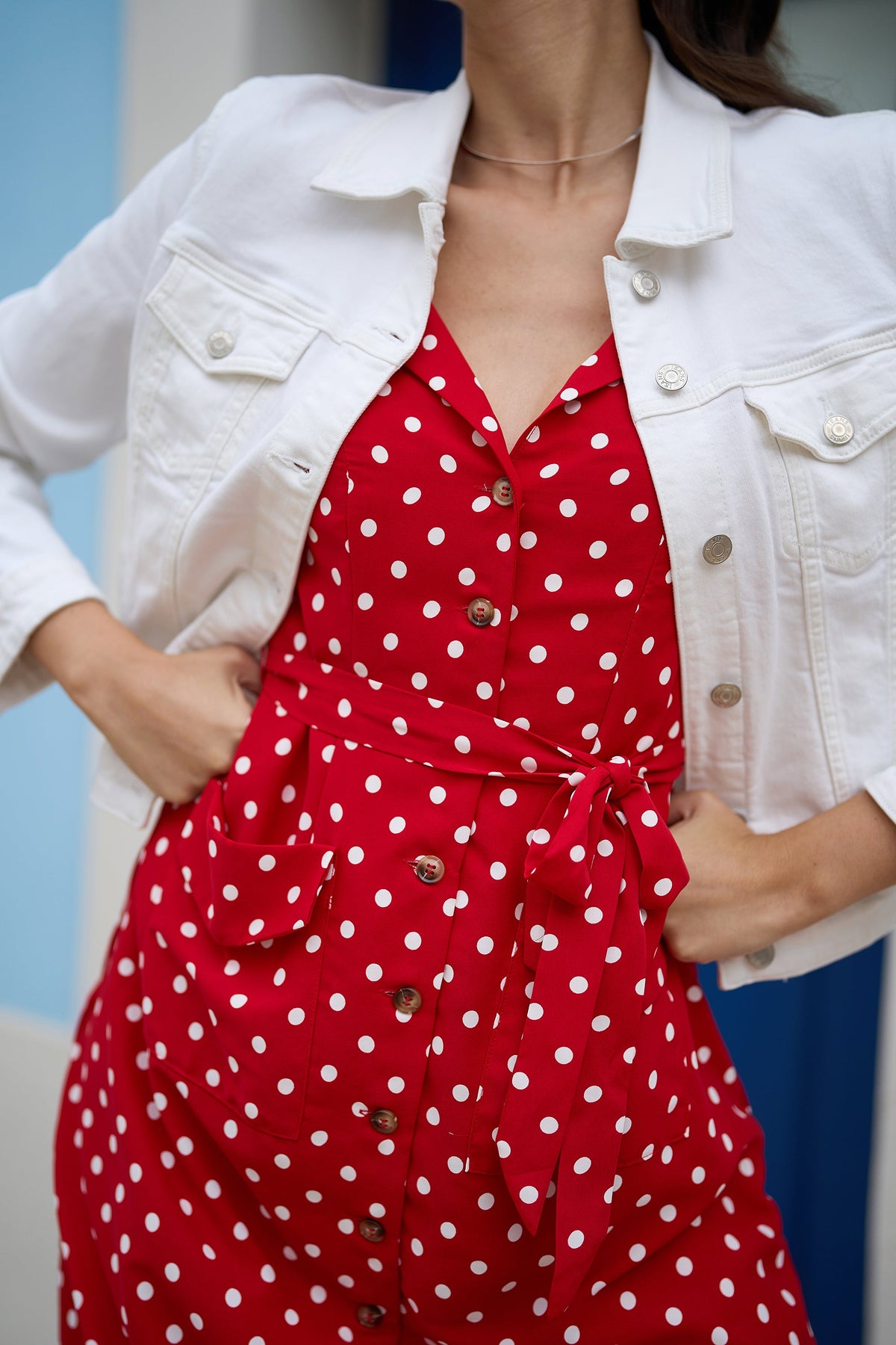 Yumi White Stretch Cotton Denim Jacket