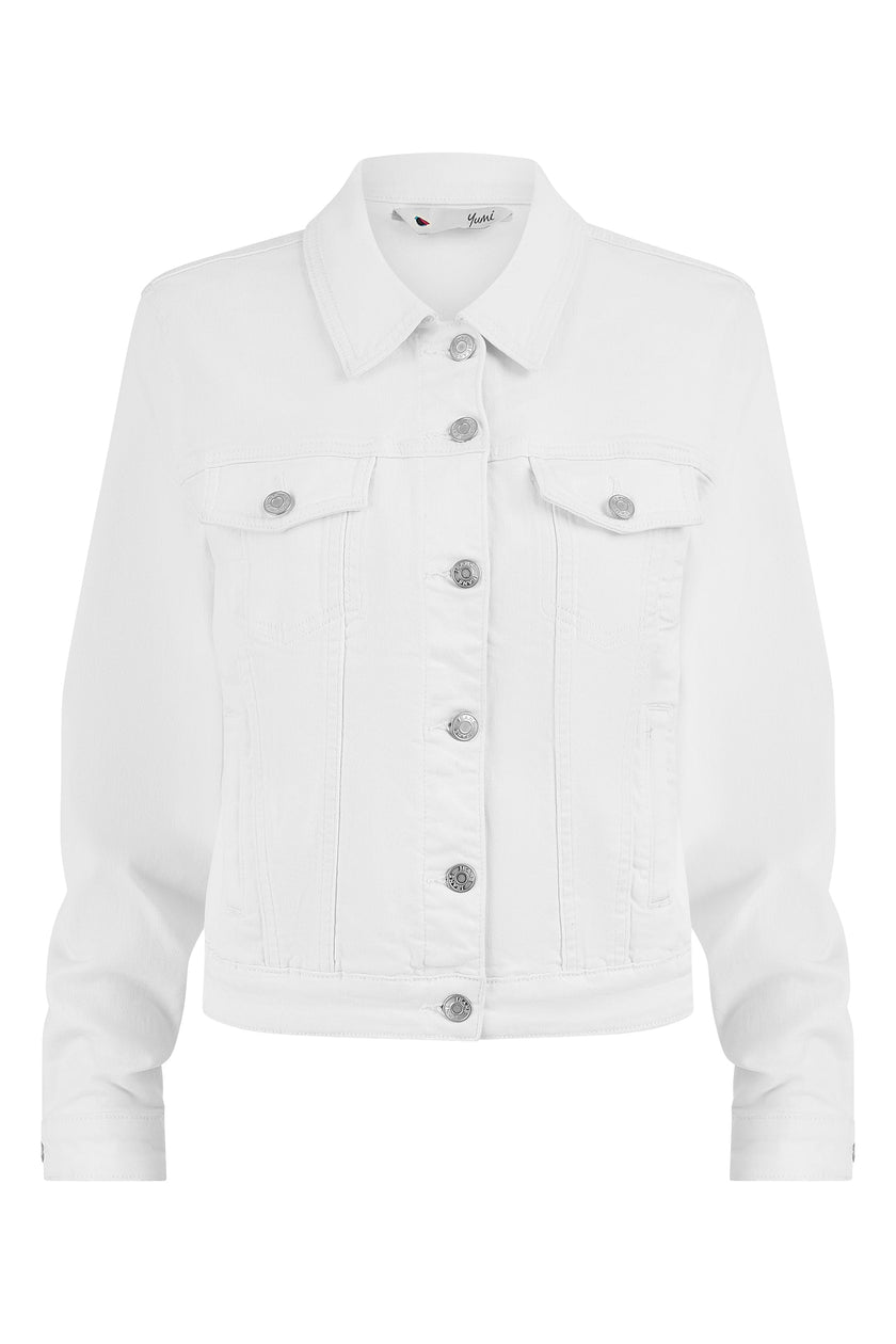 Yumi White Stretch Cotton Denim Jacket