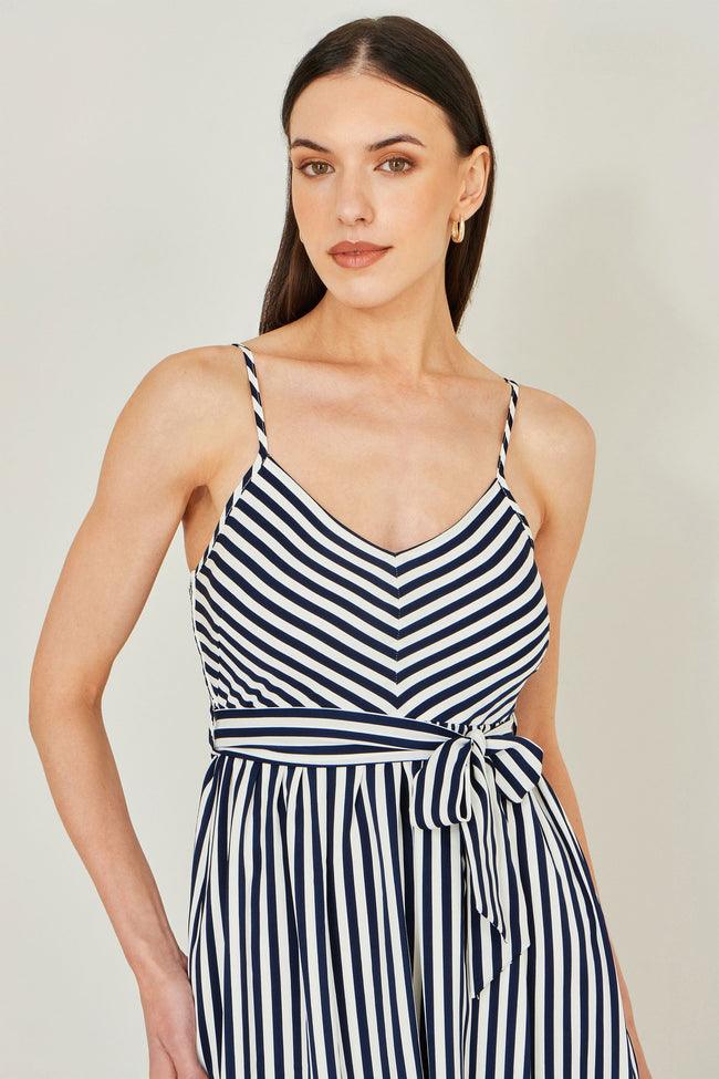 Yumi Navy Stripe Midi Sun Dress