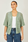 Yumi Green Crochet Edge To Edge 3/4 Sleeve Cardigan