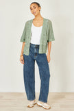 Yumi Green Crochet Edge To Edge 3/4 Sleeve Cardigan