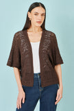 Yumi Brown Crochet Edge To Edge 3/4 Sleeve Cardigan