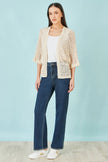 Yumi Ivory Crochet Edge To Edge 3/4 Sleeve Cardigan