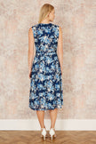 Yumi Blue Floral Mesh Wrap Skater Dress With Pockets