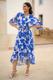 Yumi Navy Kimono Sleeves Midi Dip Hem Wrap Midi Dress