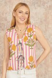 Yumi Navy Flower Reversible Cotton Quilted Waistcoat
