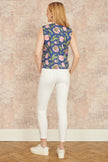 Yumi Navy Flower Reversible Cotton Quilted Waistcoat