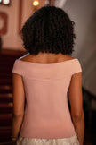 Yumi Blush Jersey Cotton Bardot Top With Knot Detail