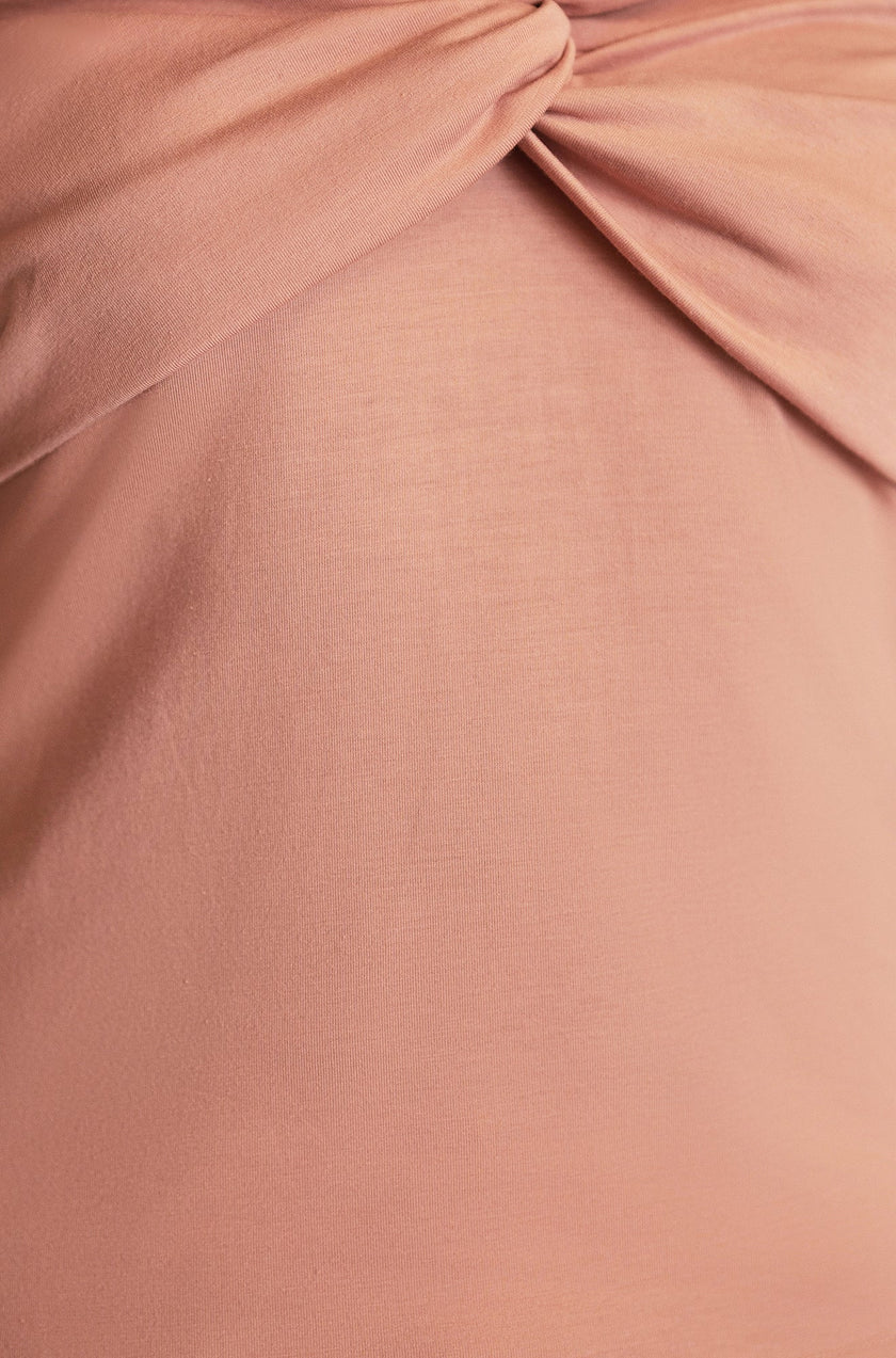 Yumi Blush Jersey Cotton Bardot Top With Knot Detail